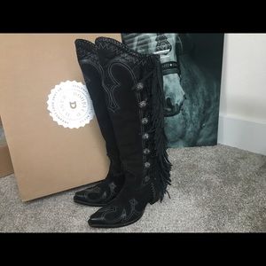 Double D Ranch Black Fringe Boots